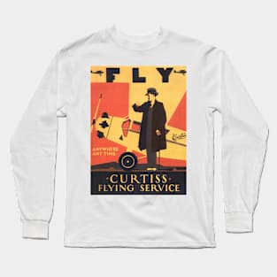 FLY CURTISS FLYING SERVICE Art Deco Advertisement Vintage Airline Long Sleeve T-Shirt